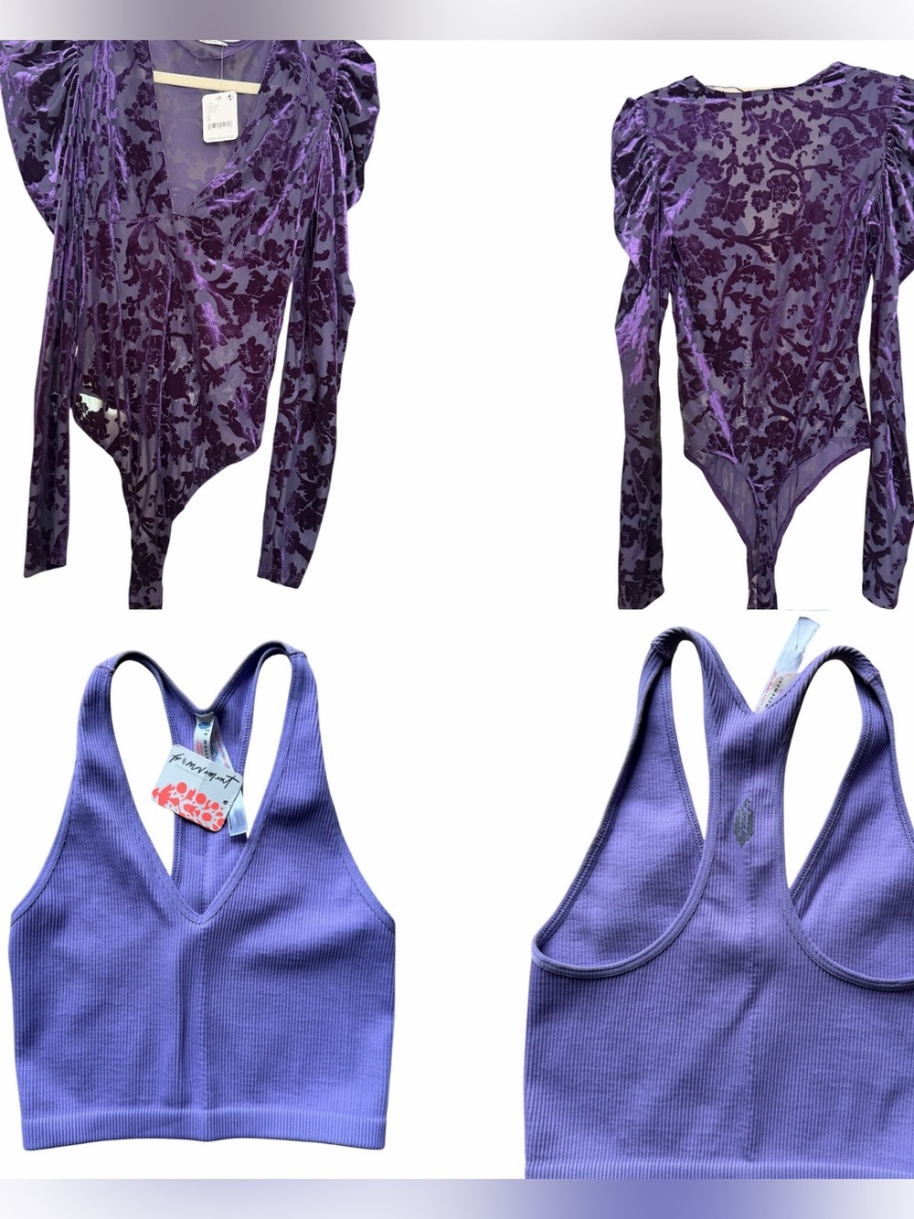 Free People Bundle Magic Hour Velvet Deep V-Neck Bodysuit/Happiness Runs Tank